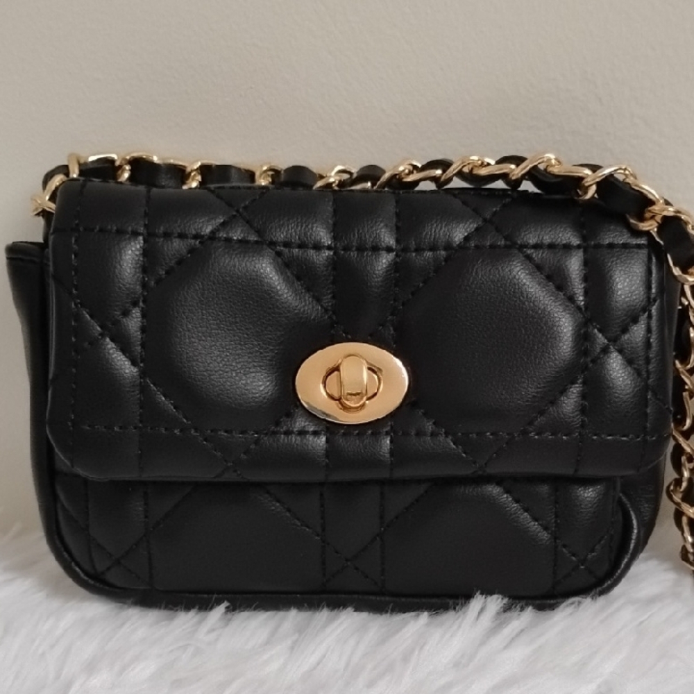 Claire's‎ Black Compact Quilted Luxury Inspired Style Shoulder Crossbody Bag